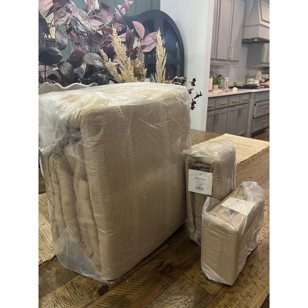 SET King+ Waffle Matelasse Quilt & 2 King Shams Camel Threshold Studio McGee NEW